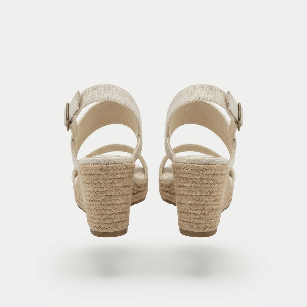 Beige Canvas Wedge Sandals