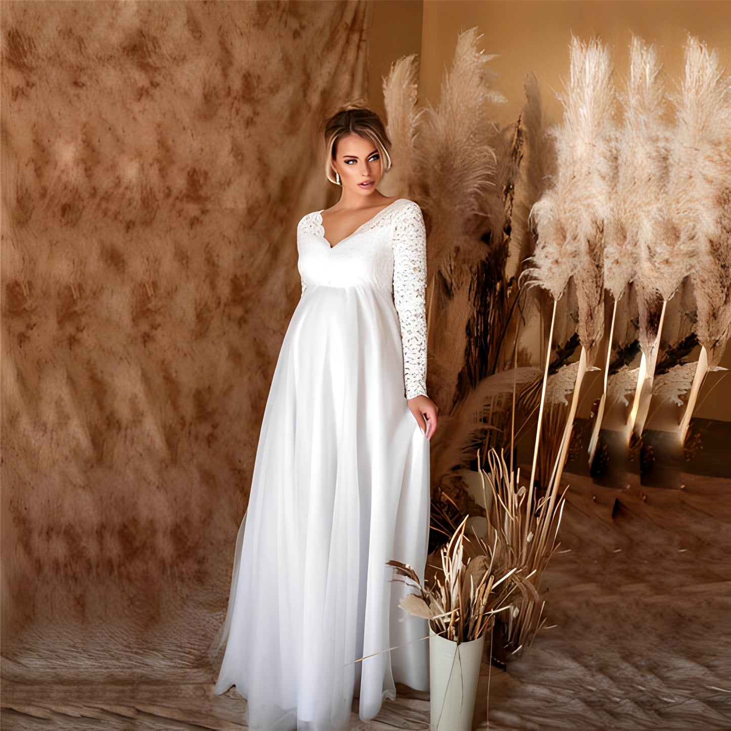 Ilaria - Sophisticated V-Neck Long Dress