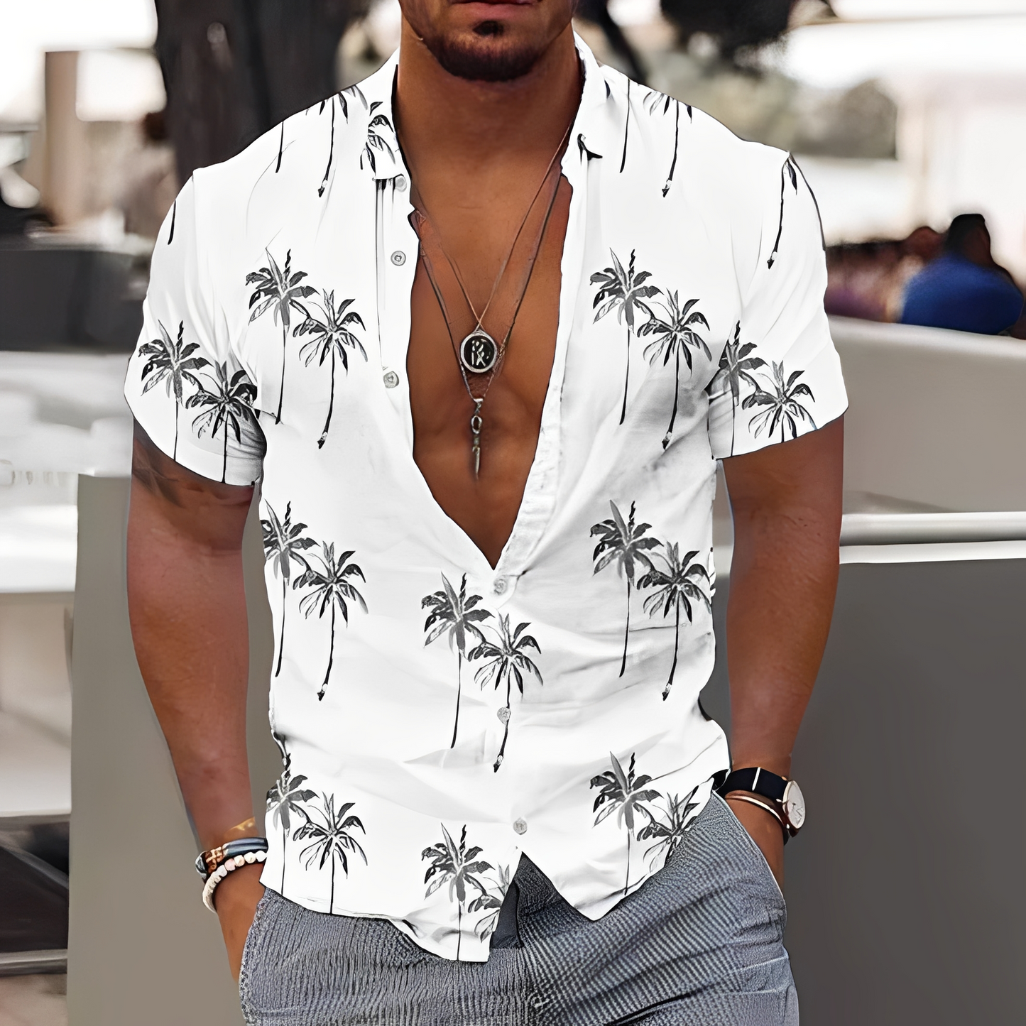 Zion - Casual Palm Pattern Shirt