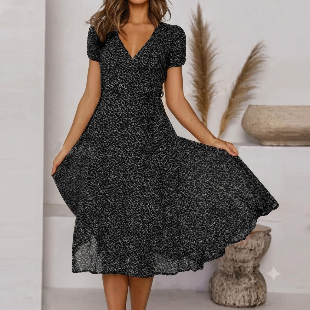 Krystelle - Trendy V-Neck Midi Dress