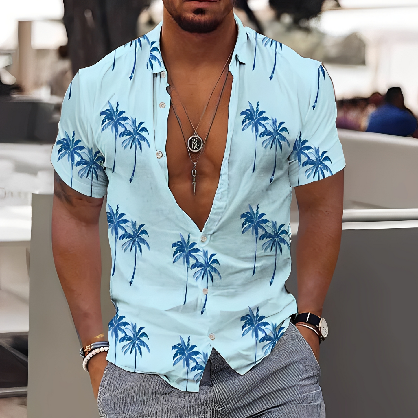 Zion - Casual Palm Pattern Shirt
