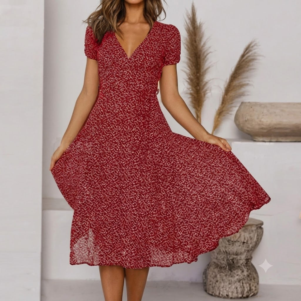Krystelle - Trendy V-Neck Midi Dress