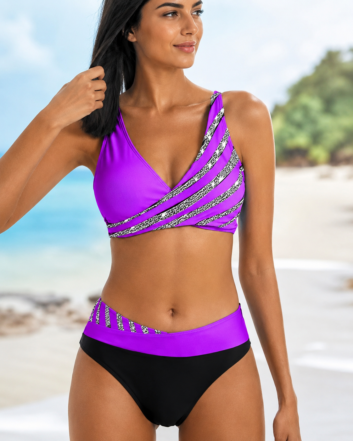 Deliana - Chic Striped Two Piece Bikini Set