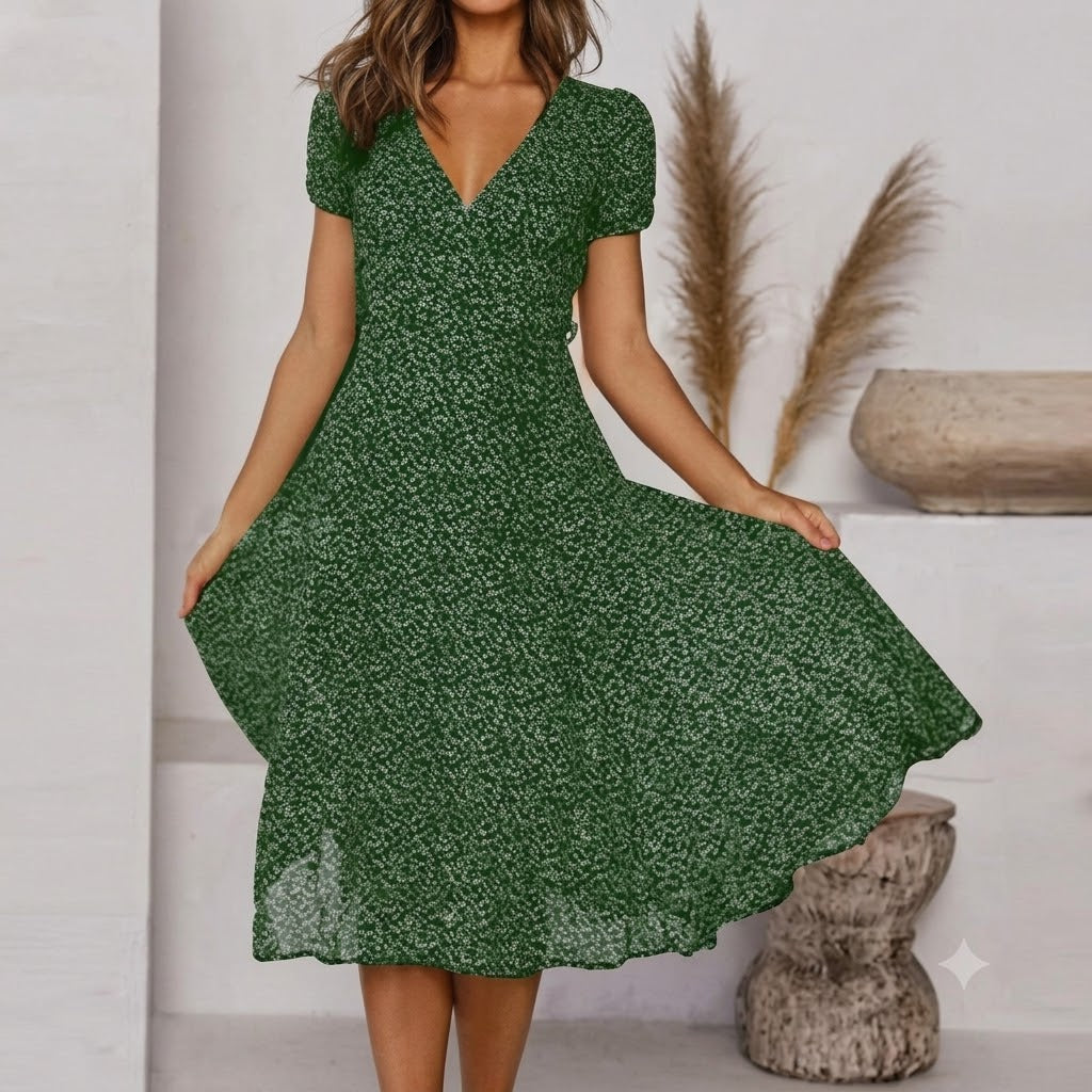 Krystelle - Trendy V-Neck Midi Dress