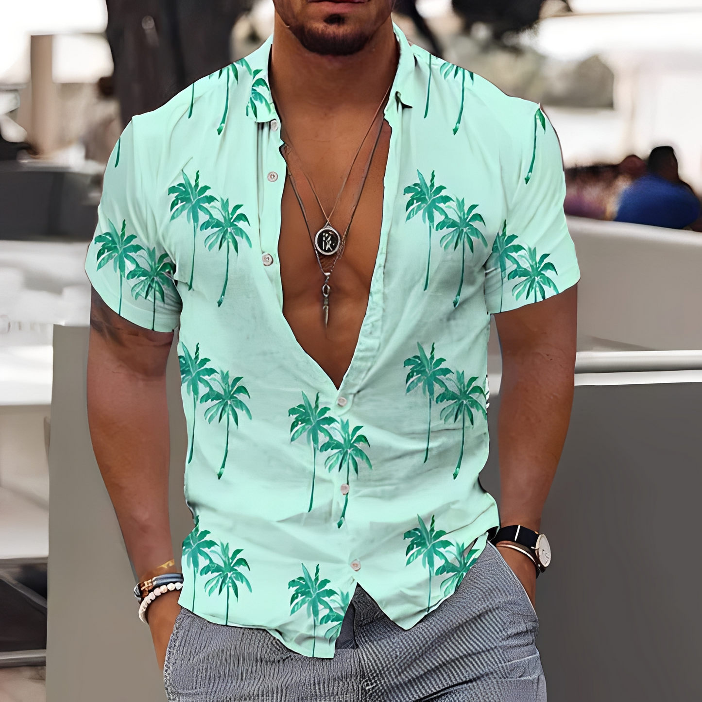 Zion - Casual Palm Pattern Shirt