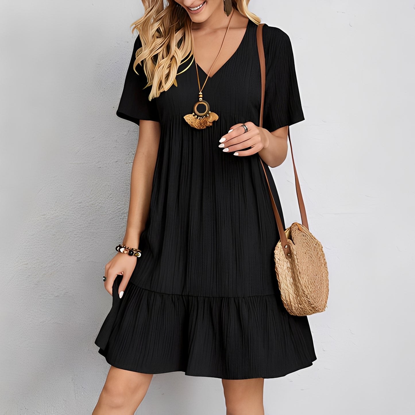 Adie - Elegant V-Neck Short Dress