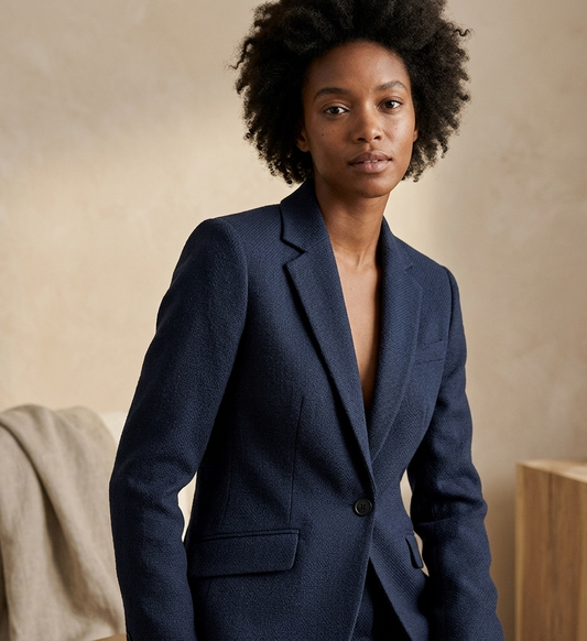 Navy Cotton Blend Blazer