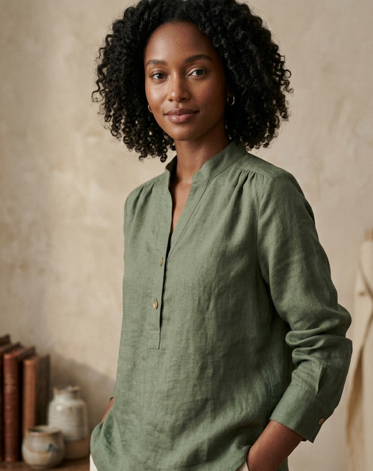 Green Linen Blouse