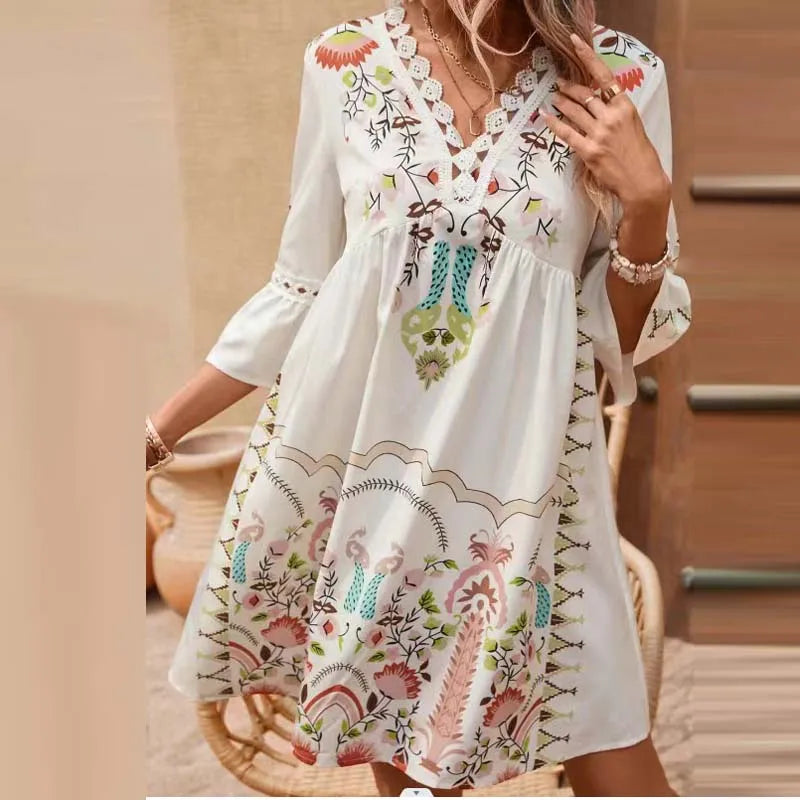 Iris - Embroidered V-Neck Dress