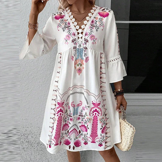 Iris - Embroidered V-Neck Dress