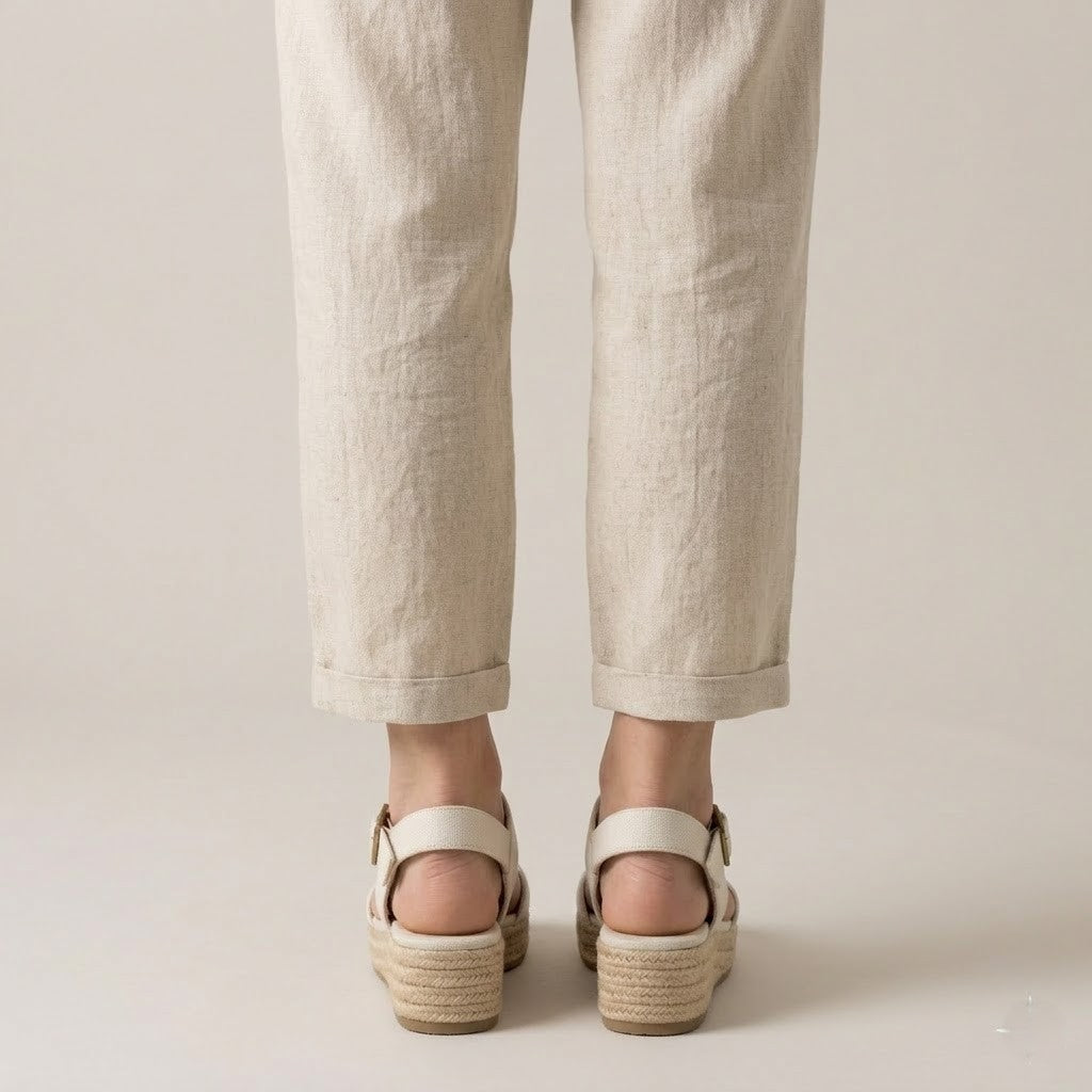 Beige Canvas Wedge Sandals