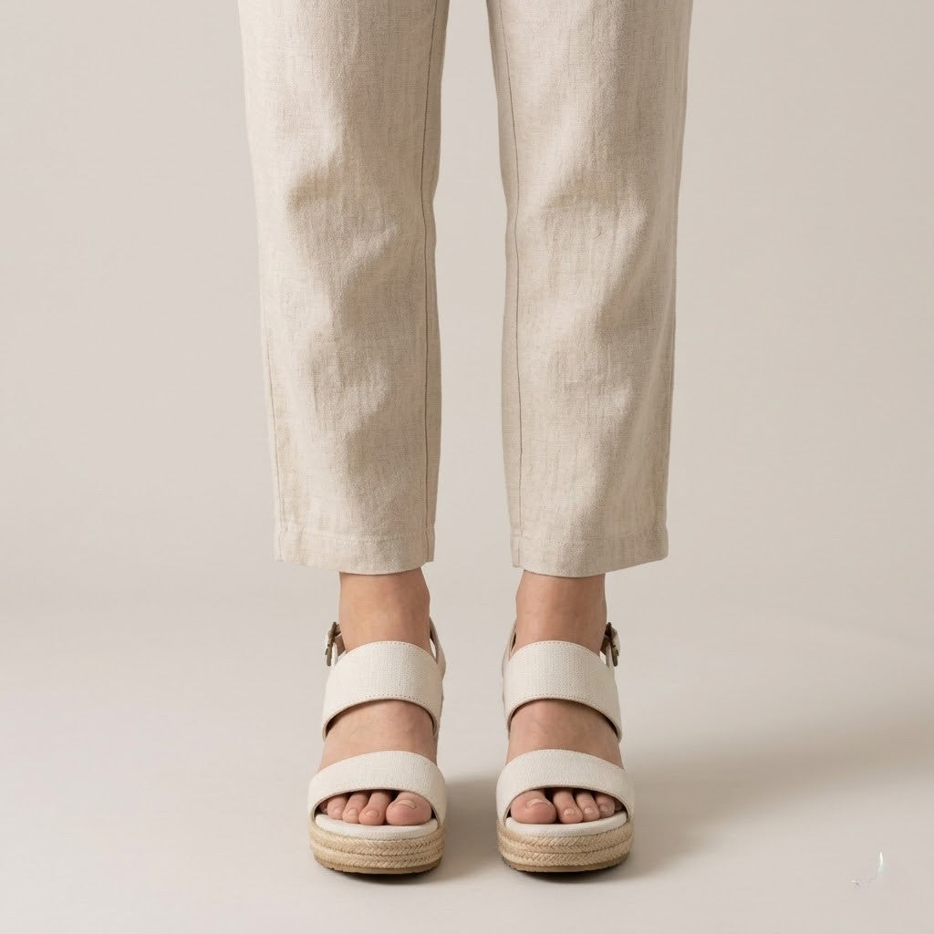 Beige Canvas Wedge Sandals
