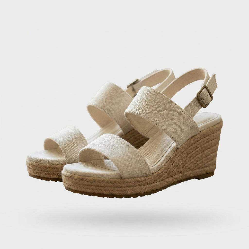 Beige Canvas Wedge Sandals