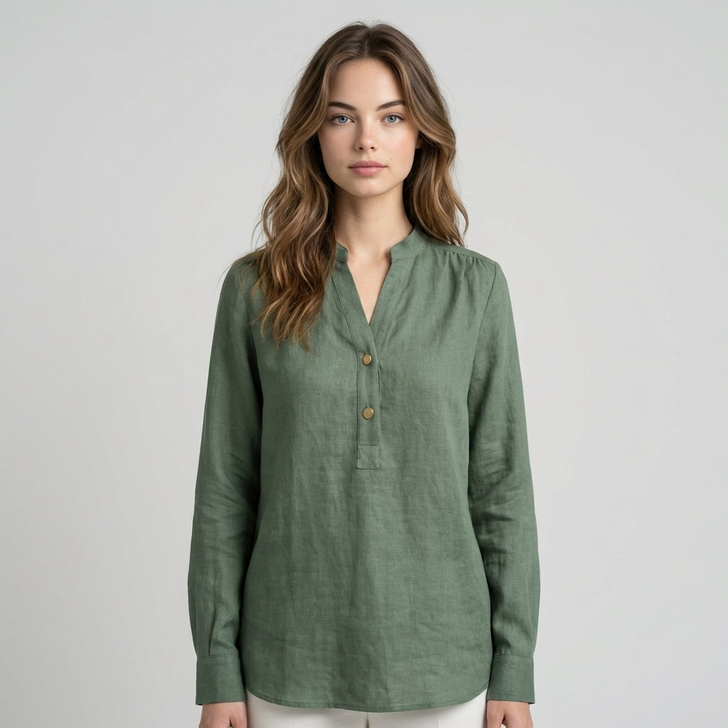 Green Linen Blouse